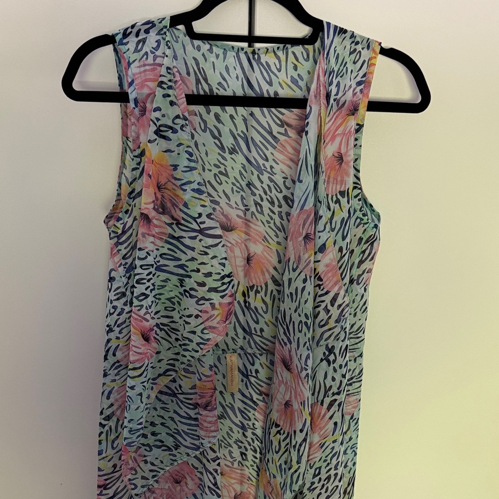 Women one size Floral Sleeveless kimono coverup vest swimwear lightweight loose